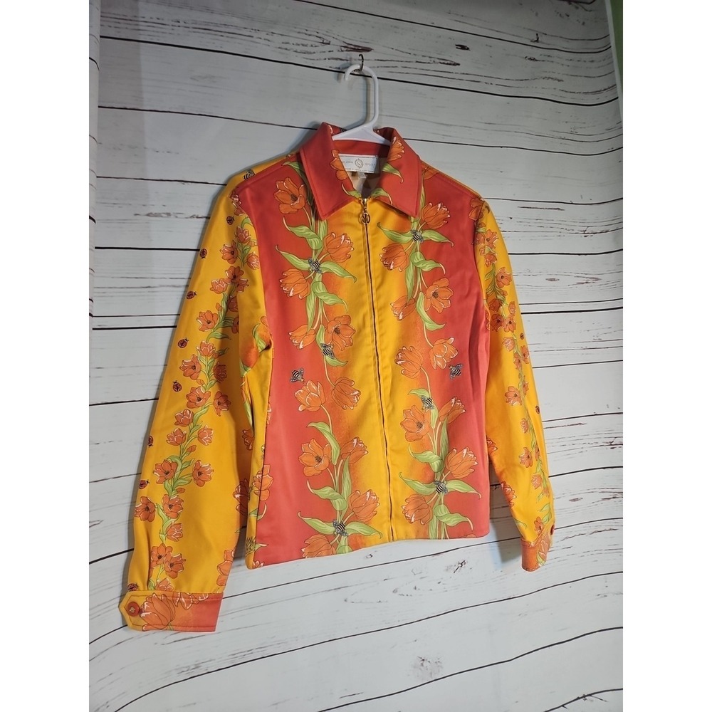 St John Sport Womens Jacket SZ Small Orange Butterfly Floral - Picture 2 of 9